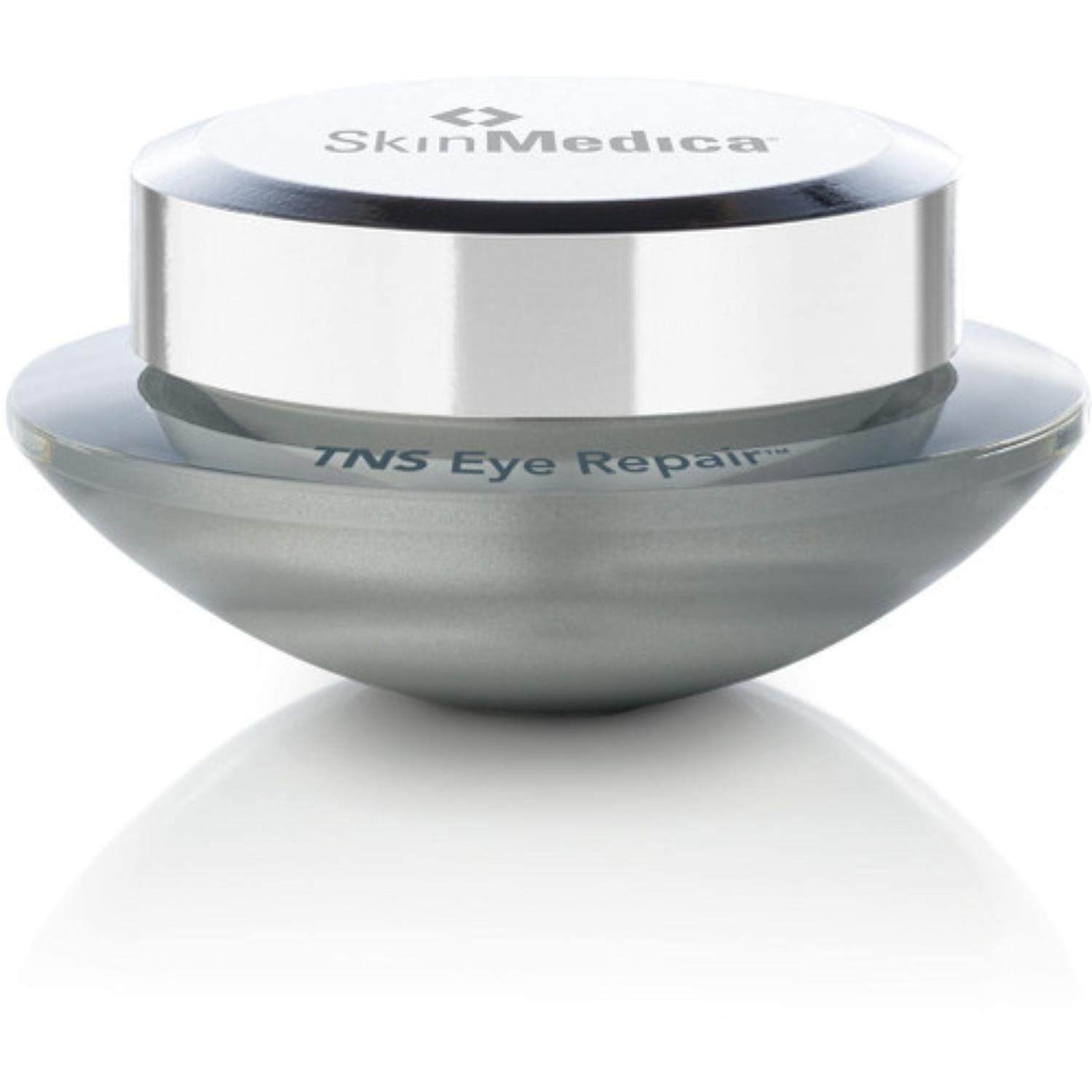 SkinMedica TNS eye repair cream jar with white cap and gray base