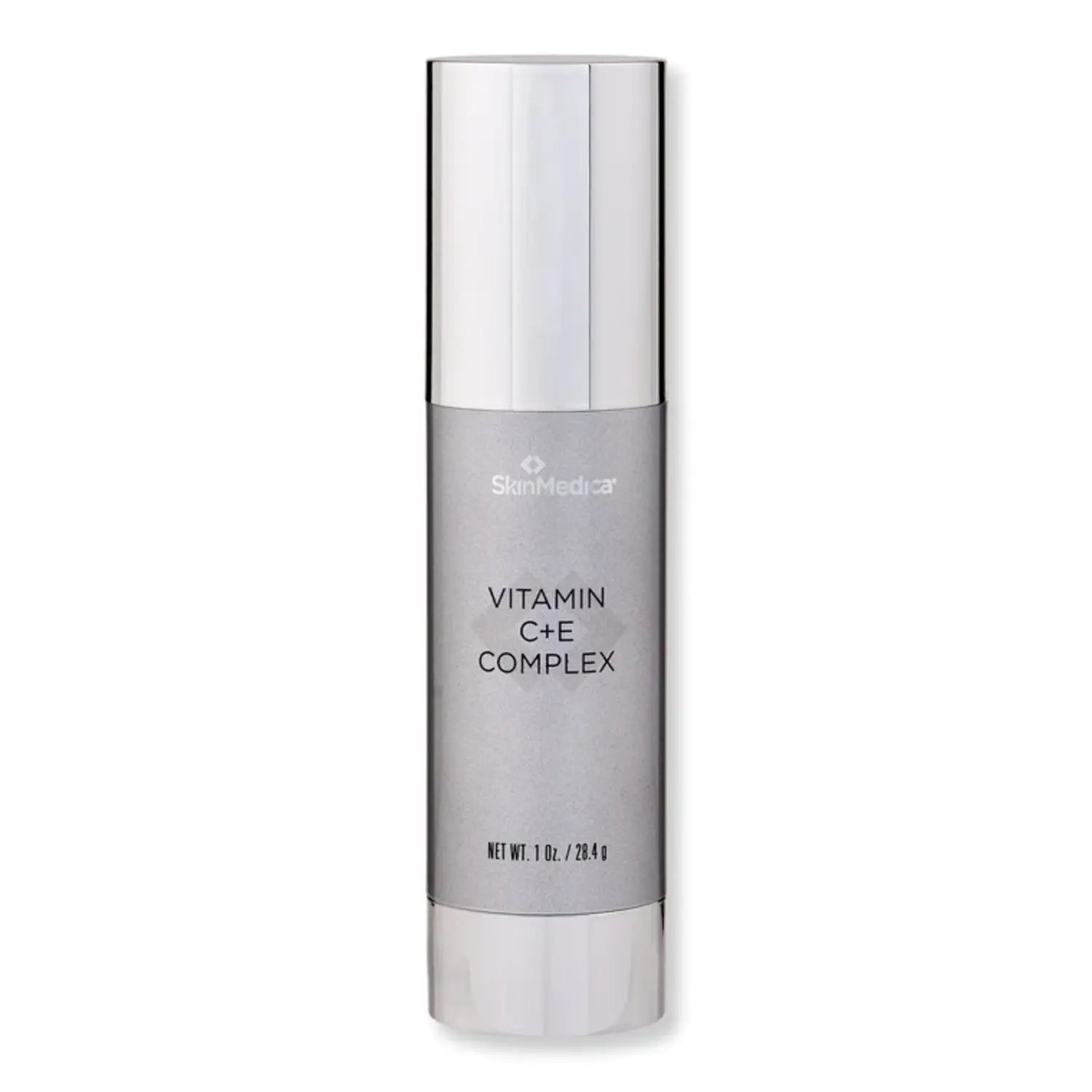 SkinMedica Vitamin C+E Complex serum bottle, cylindrical with silver cap
