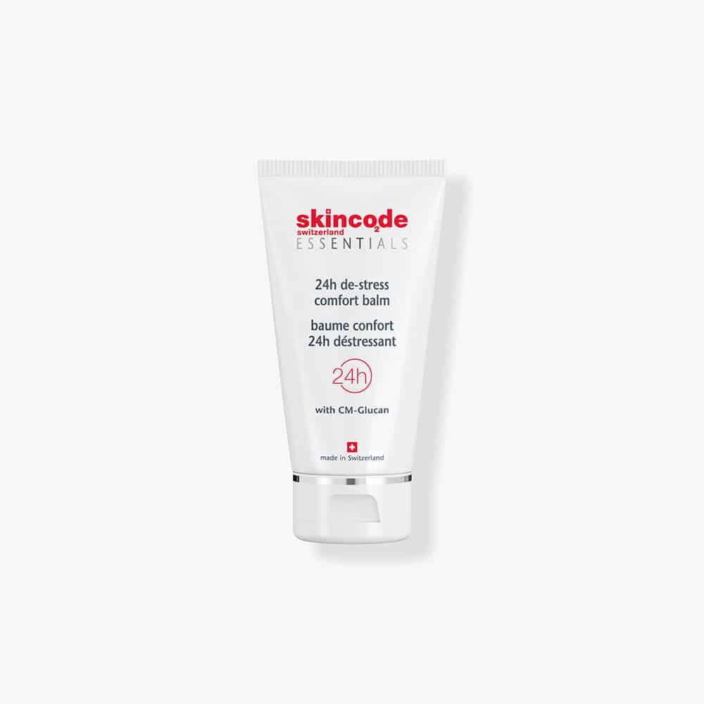 Skincode 24h De-Stress Comfort Balm in white squeeze tube, 50 mL