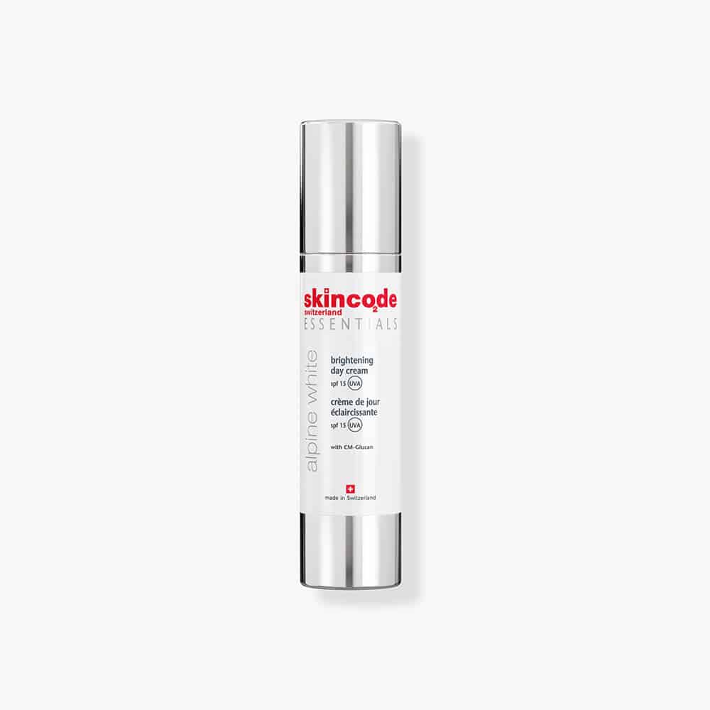 Skincode brightening day cream SPF 15 in silver pump bottle, 50 ml