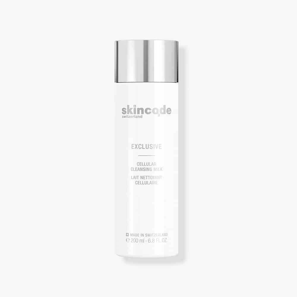 Skincode Cellular Cleansing Milk bottle, white with silver pump cap, 200 mL