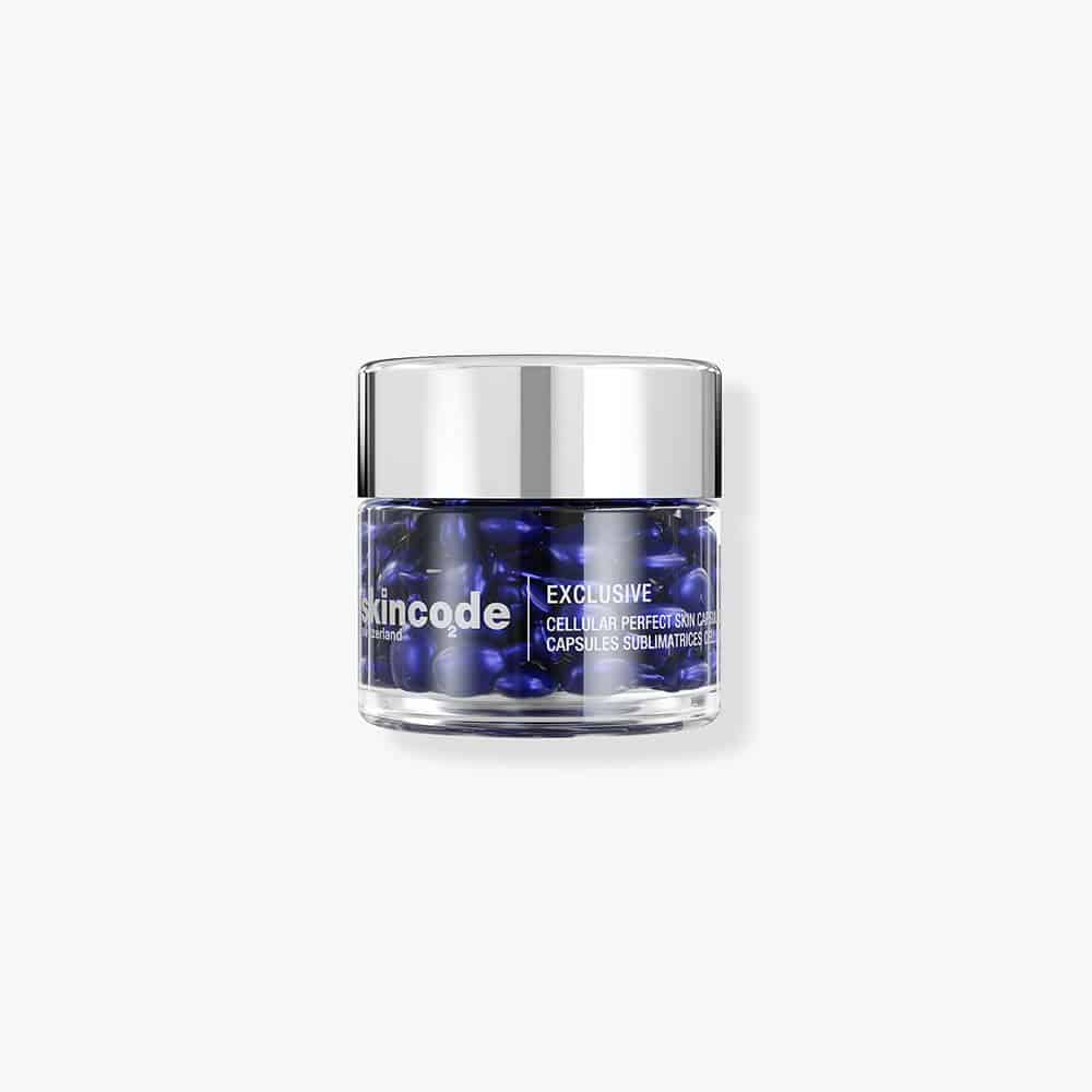 Skincode Cellular Perfect Skin Capsules jar with silver lid and blue capsule contents
