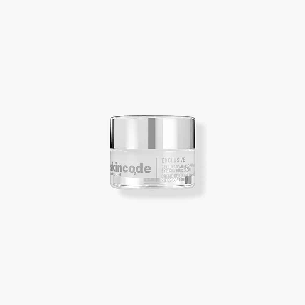 Skincode eye contour cream jar with silver lid and clear container