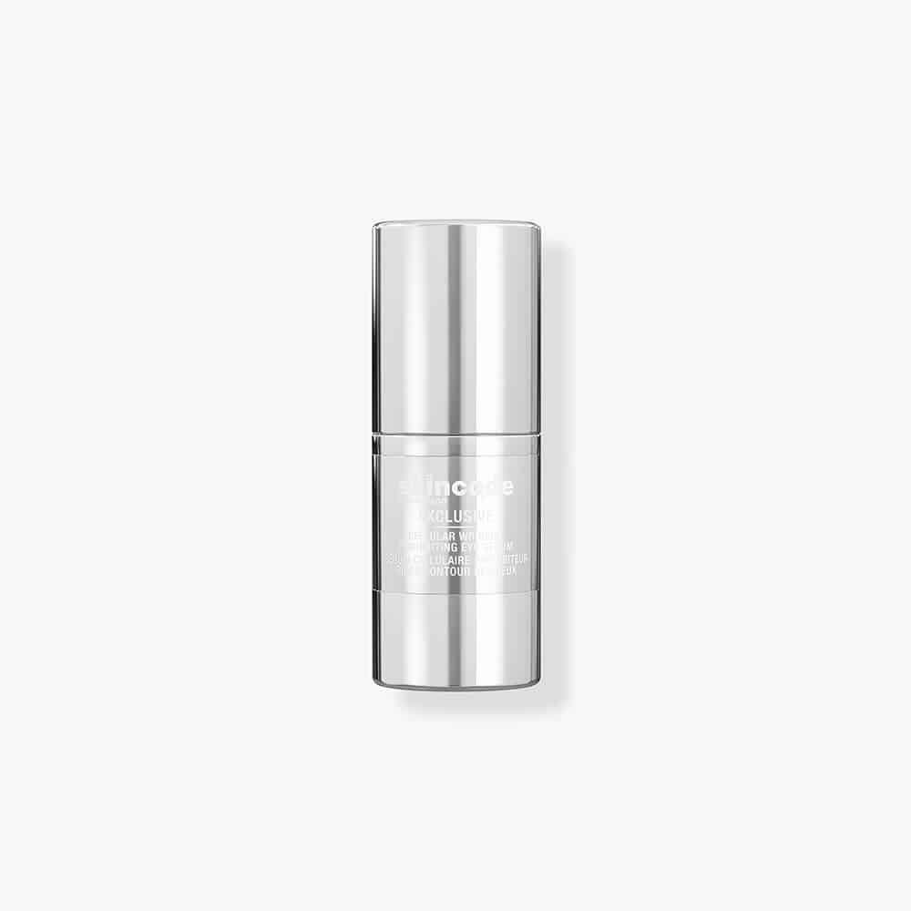Skincode eye serum bottle, silver cylindrical, 15 mL