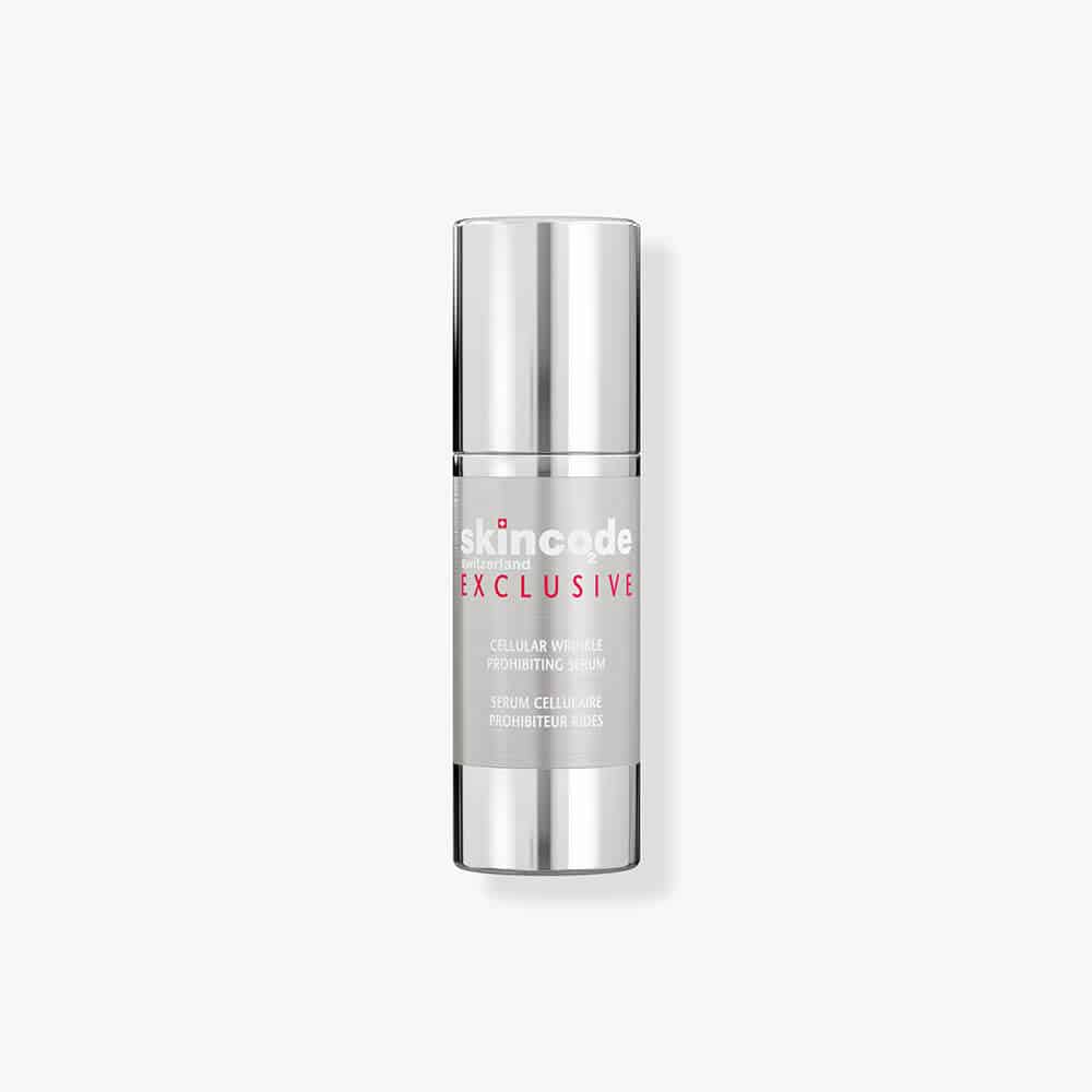 Skincode serum bottle, silver cap and body with label, 30 ml