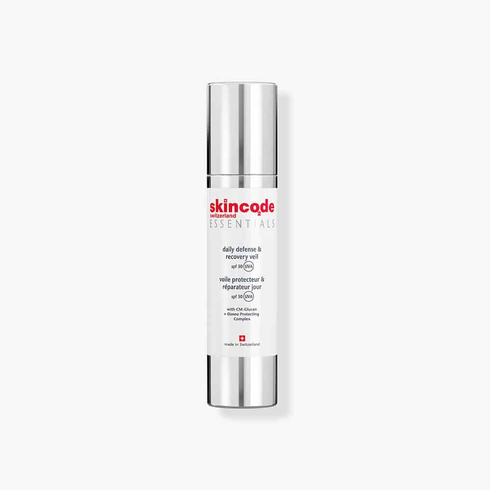Skincode Daily Defense Veil SPF 30 airless pump bottle, 50 mL, silver