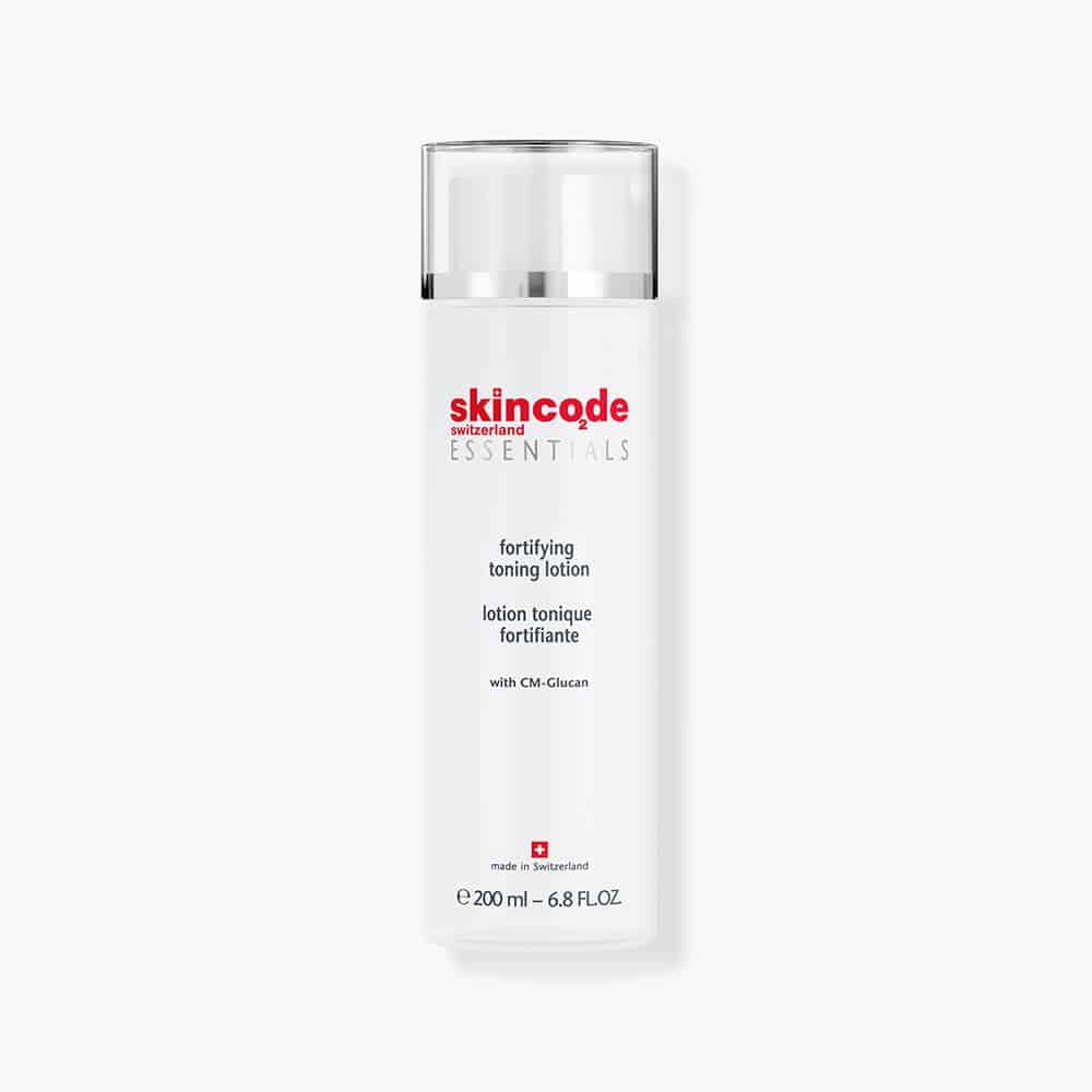Skincode Fortifying Toning Lotion bottle, 200 mL, white pump dispenser