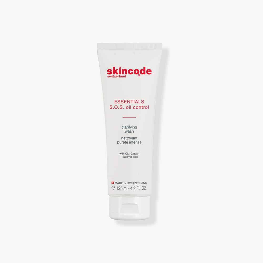Skincode S.O.S oil control clarifying wash tube, white squeeze bottle