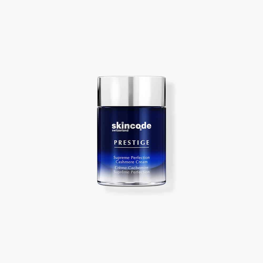 Skincode cashmere cream jar with blue label and silver lid