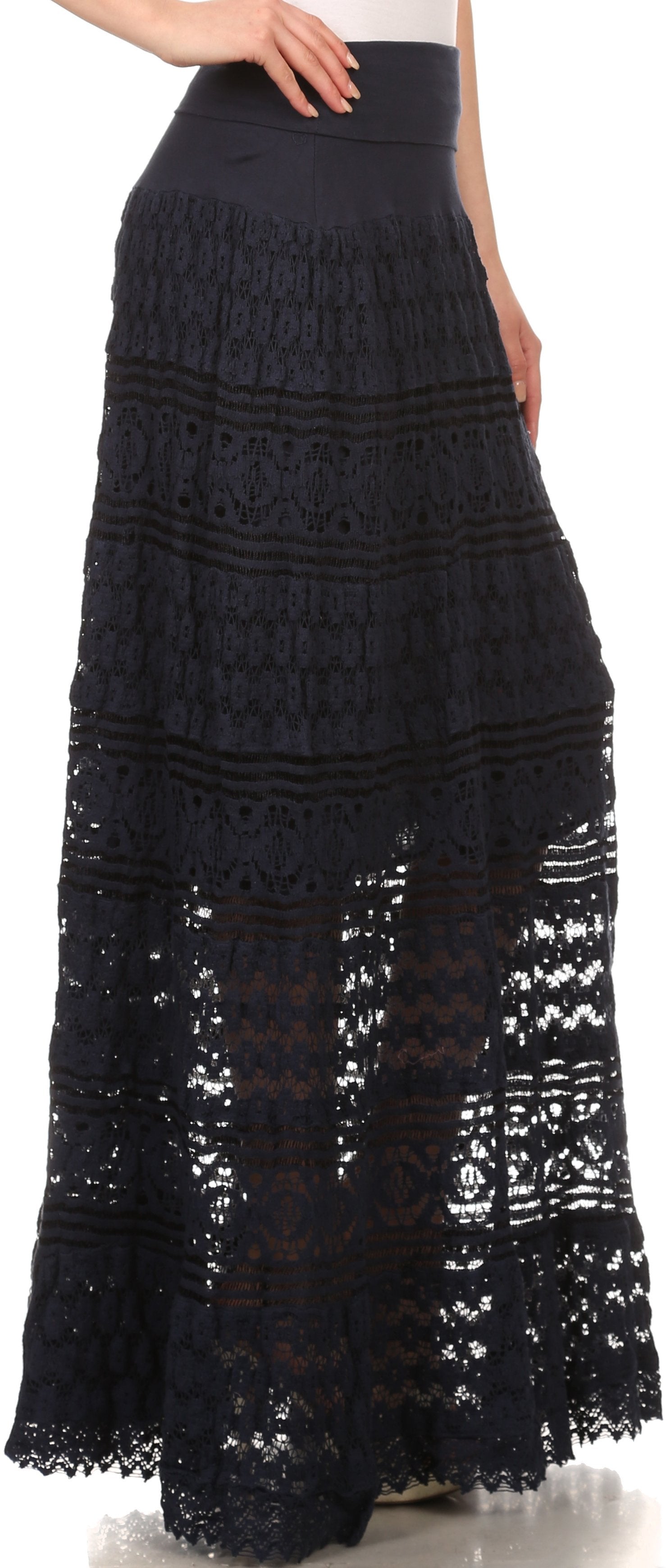 Sakkas Leo Long Tall Lined Embroidered Bohemian High Or Low Waist Foldover Skirt