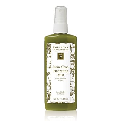 EMINENCE Stone Crop hydrating mist bottle with white spray top, green bottle