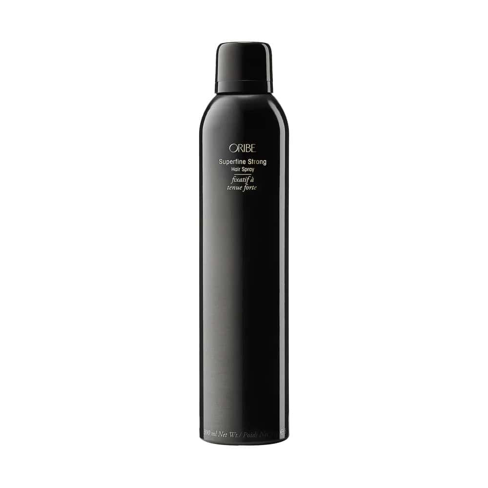 Oribe Superfine Strong hair spray bottle, dark black canister with pump top