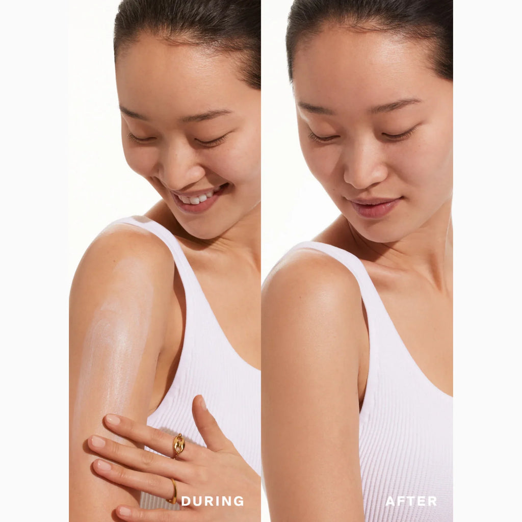 Supergoop! Play mineral SPF 30 lotion before-and-after on shoulder