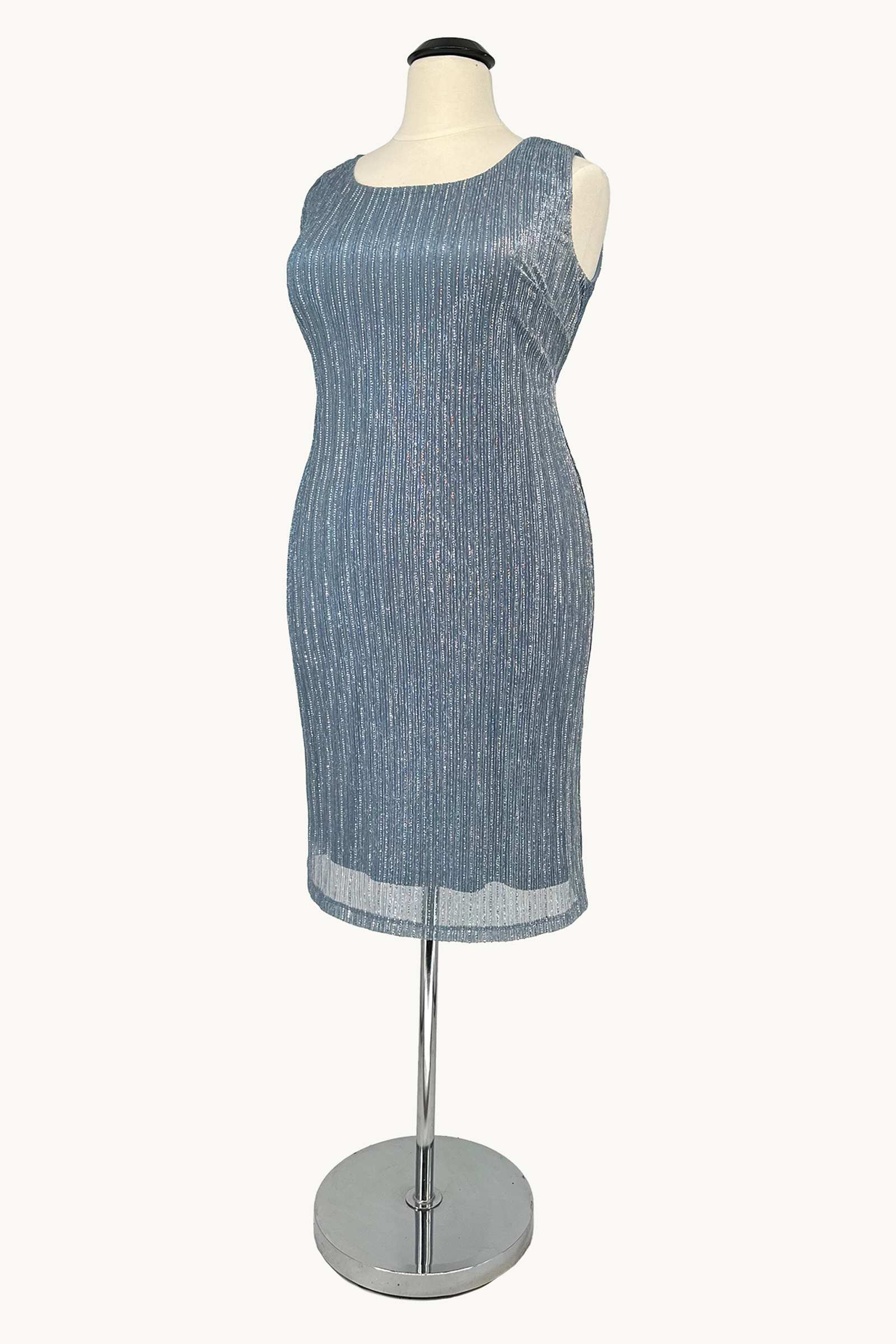Blue sleeveless fitted 2-piece evening gown with straight skirt