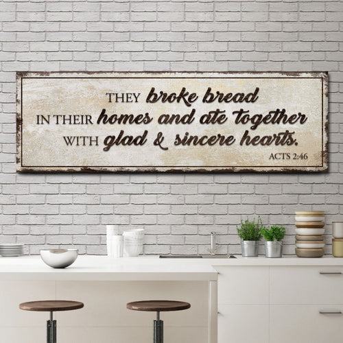 Rectangular scripture wall sign with vintage quote on canvas in dark metal frame