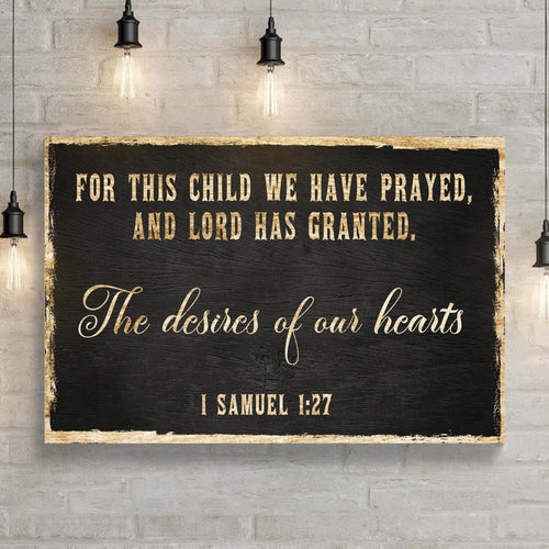 Landscape black scripture canvas with gold border and centered 'I Samuel 1:27'