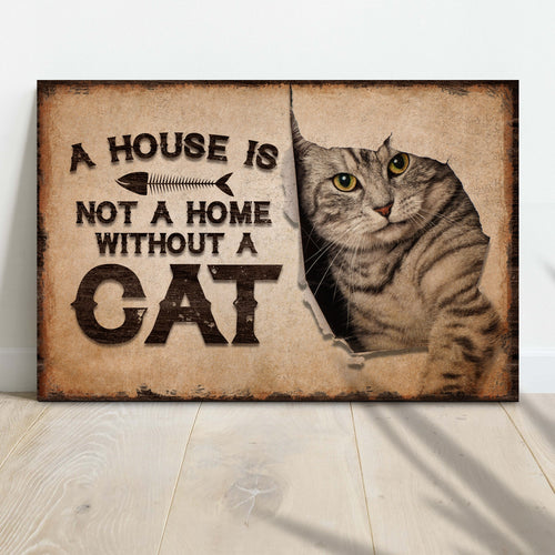 Landscape canvas cat pet sign with tabby cat face and large 'CAT' lettering
