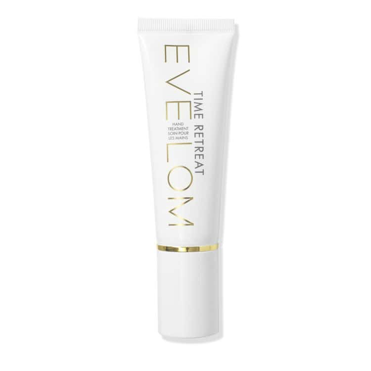 eve lom hand treatment squeeze tube, white with gold label