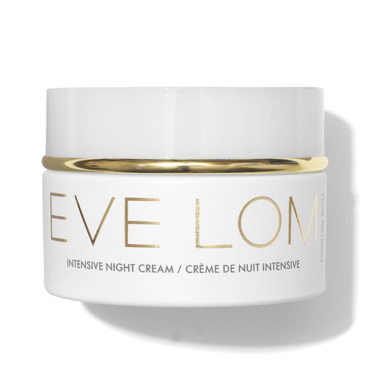 eve lom intensive night cream jar with gold lid and cream label lettering