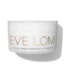 EVE LOM TLC Cream jar, white label on clear plastic container