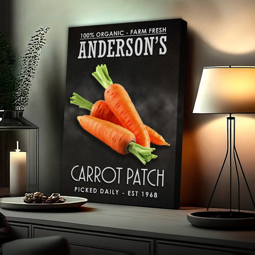Carrot patch wall sign with orange carrots and dark Anderson's label