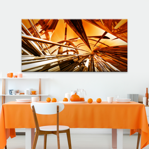Gold metallic line abstract canvas wall art with 3D sunburst rays