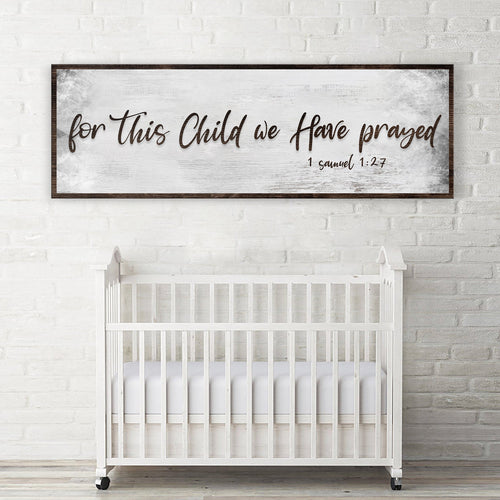 Framed landscape wall sign with cursive quote and “1 Samuel 1:27” reference
