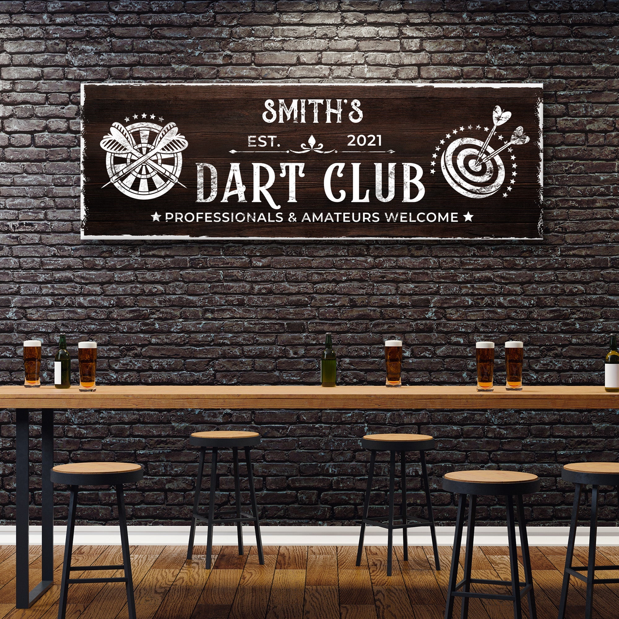 Dart Club Sign II rectangular wall sign, black background with white “Dart Club” lettering