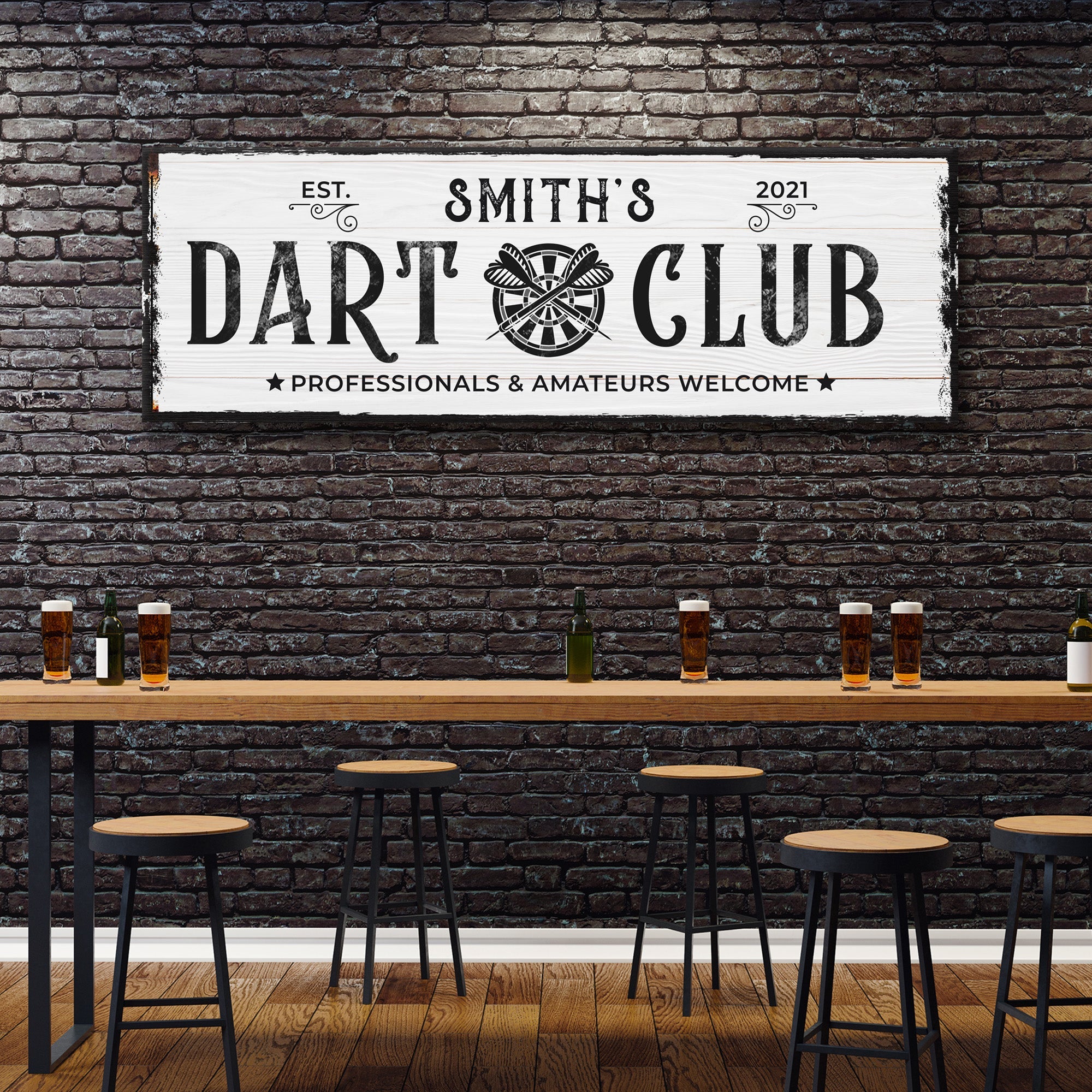 Dart Club Sign II rectangular wall sign, white border with black “Dart Club” lettering