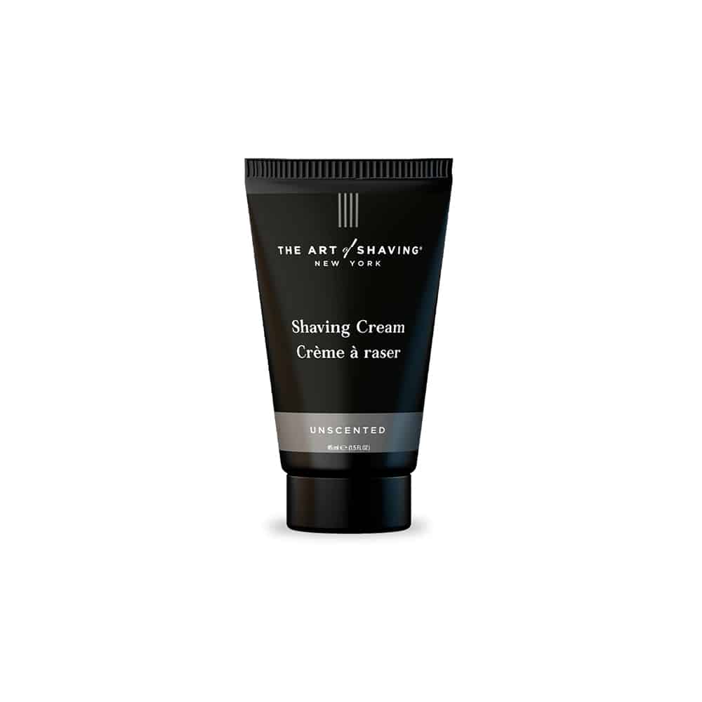 Unscented shaving cream tube, black plastic with front label