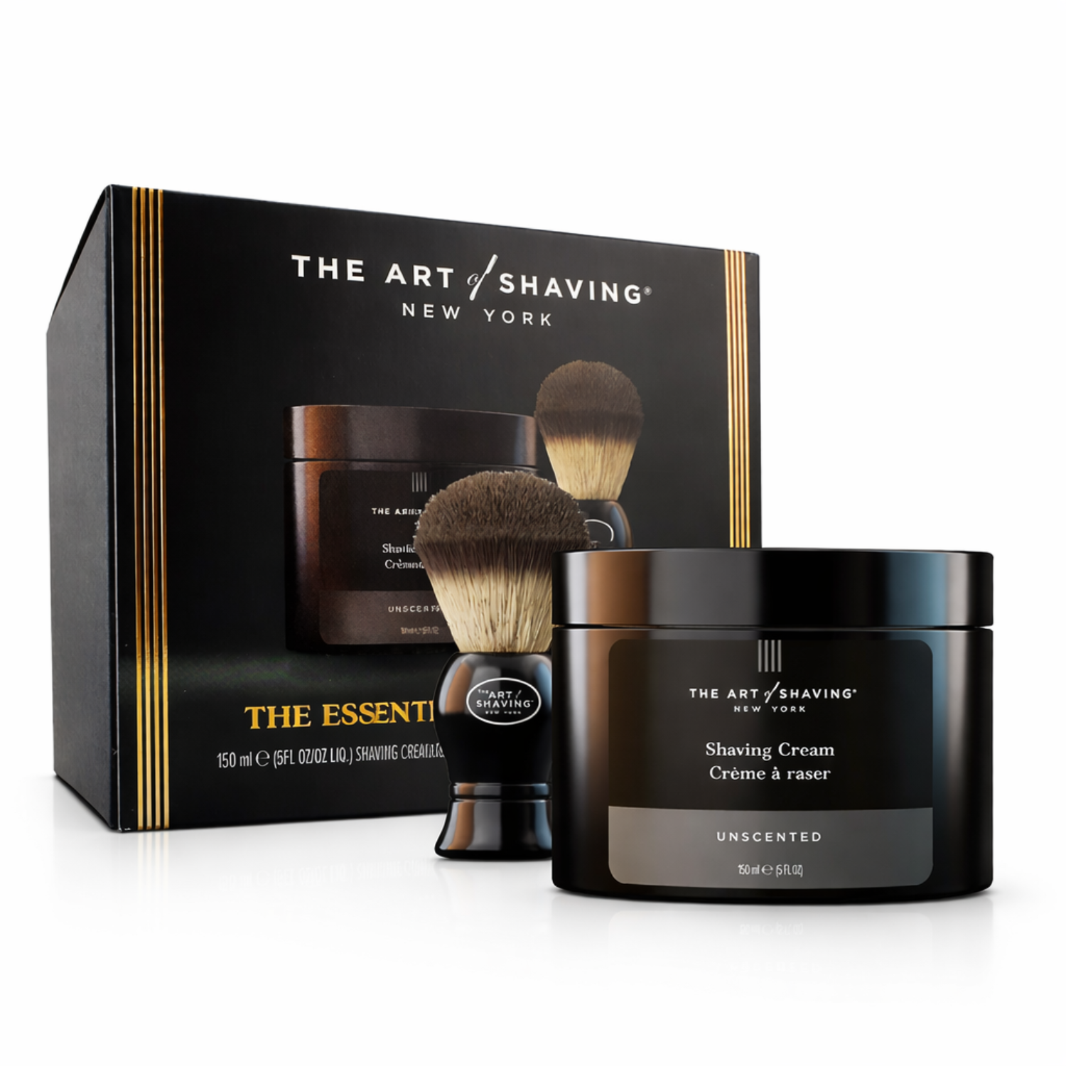 Unscented shaving essentials starter kit with shaving cream jar and brush, travel size