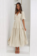 Tiered Surplice Half Sleeve Midi Dress
