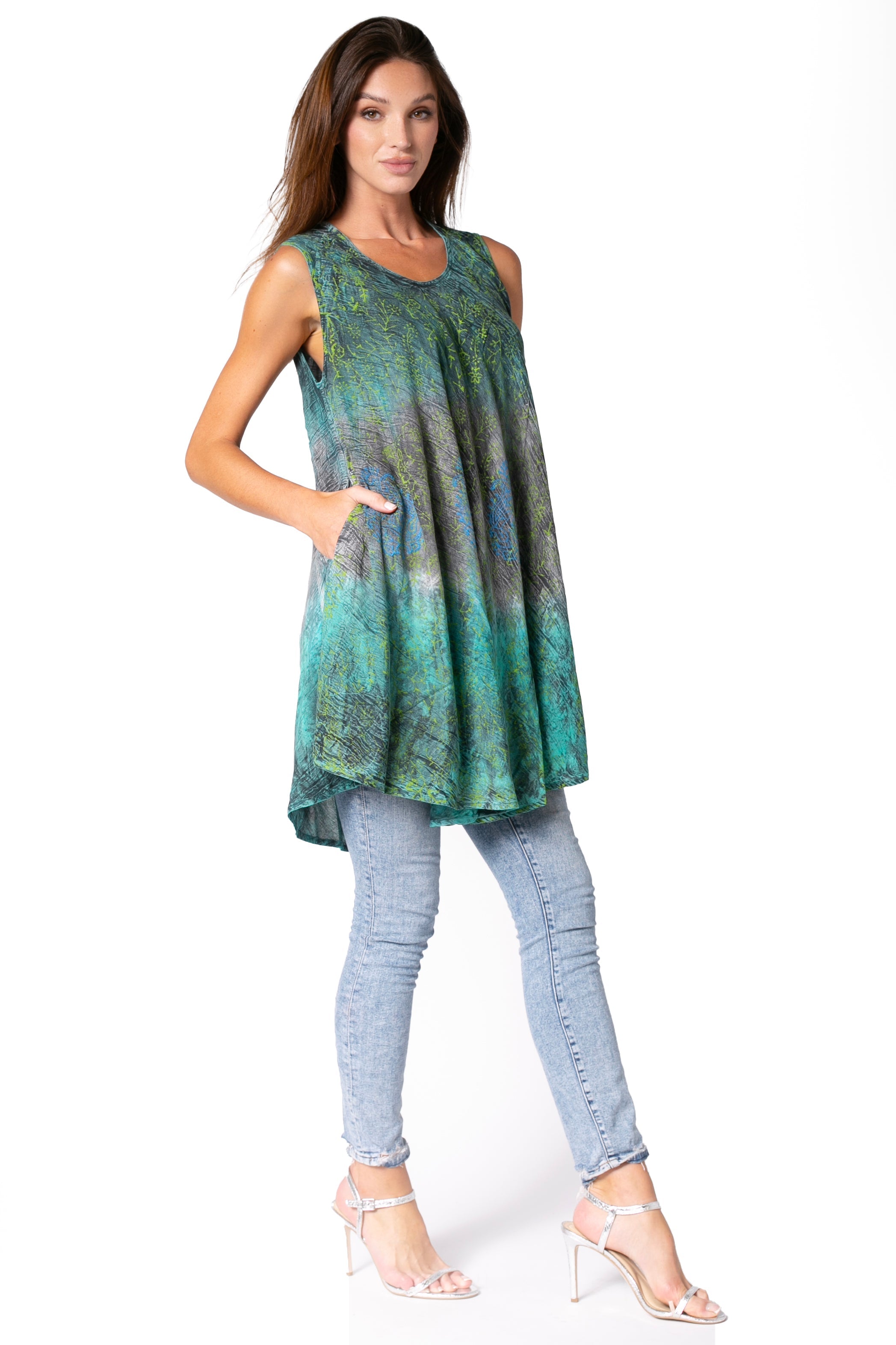 Sakkas Isabela Womens Everyday Summer Sleeveless Tank Top Tie-dye & Block Print