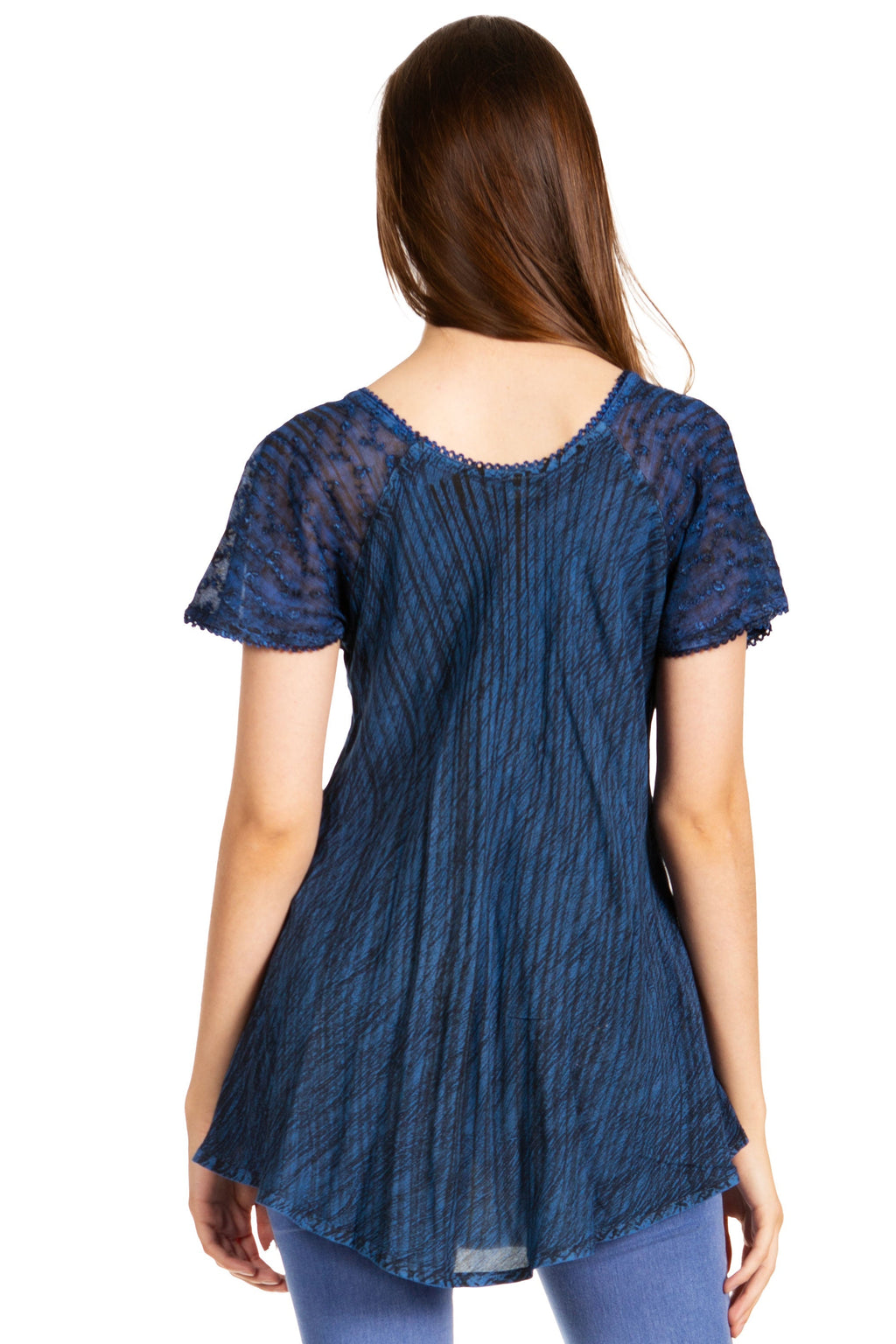 Sakkas Donna Women's Casual Lace Short Sleeve Tie Dye Corset Loose Top Blouse