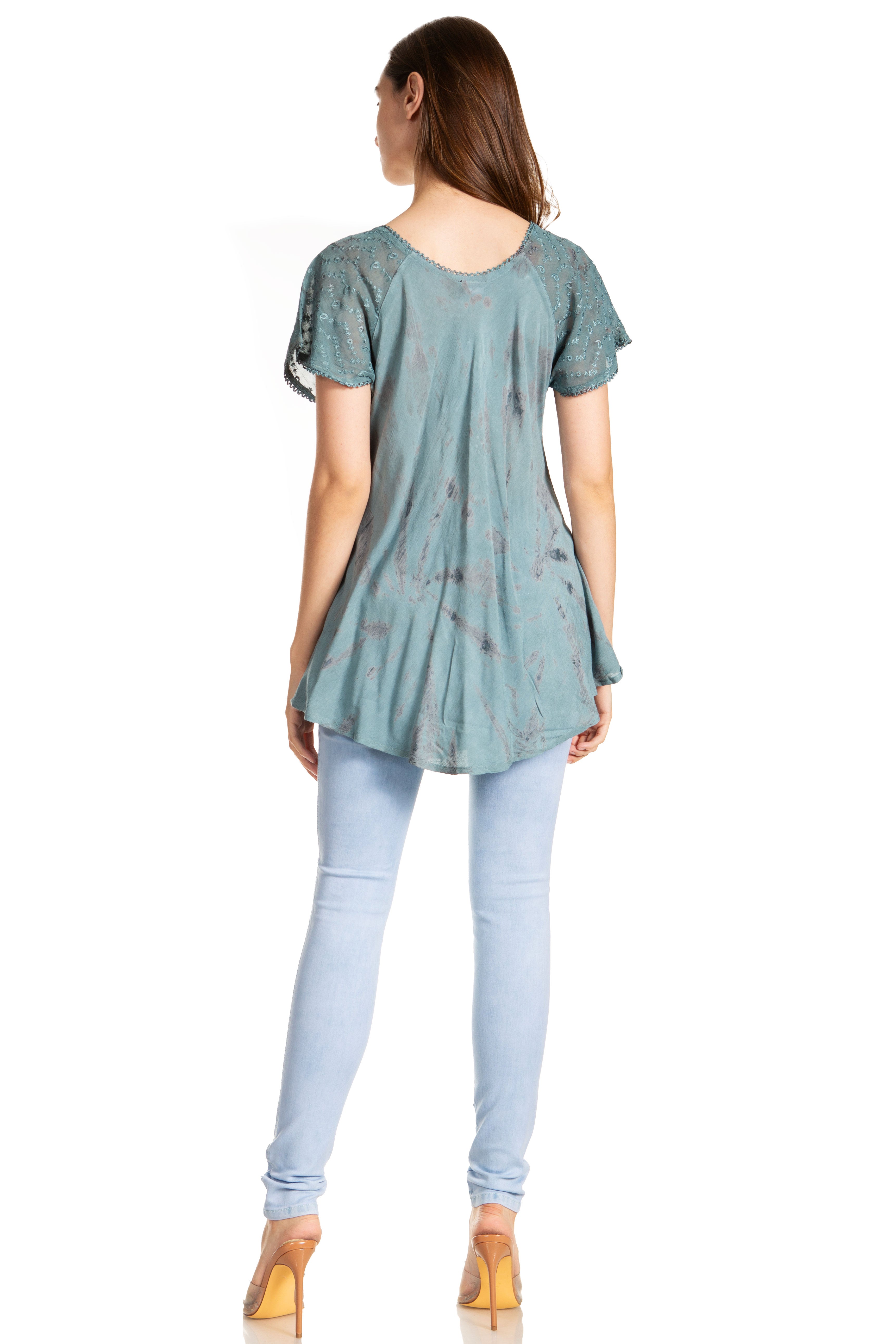 Sakkas Marzia Women's Loose Fit Short Sleeve Casual Tie Dye Batik Blouse Top Tunic