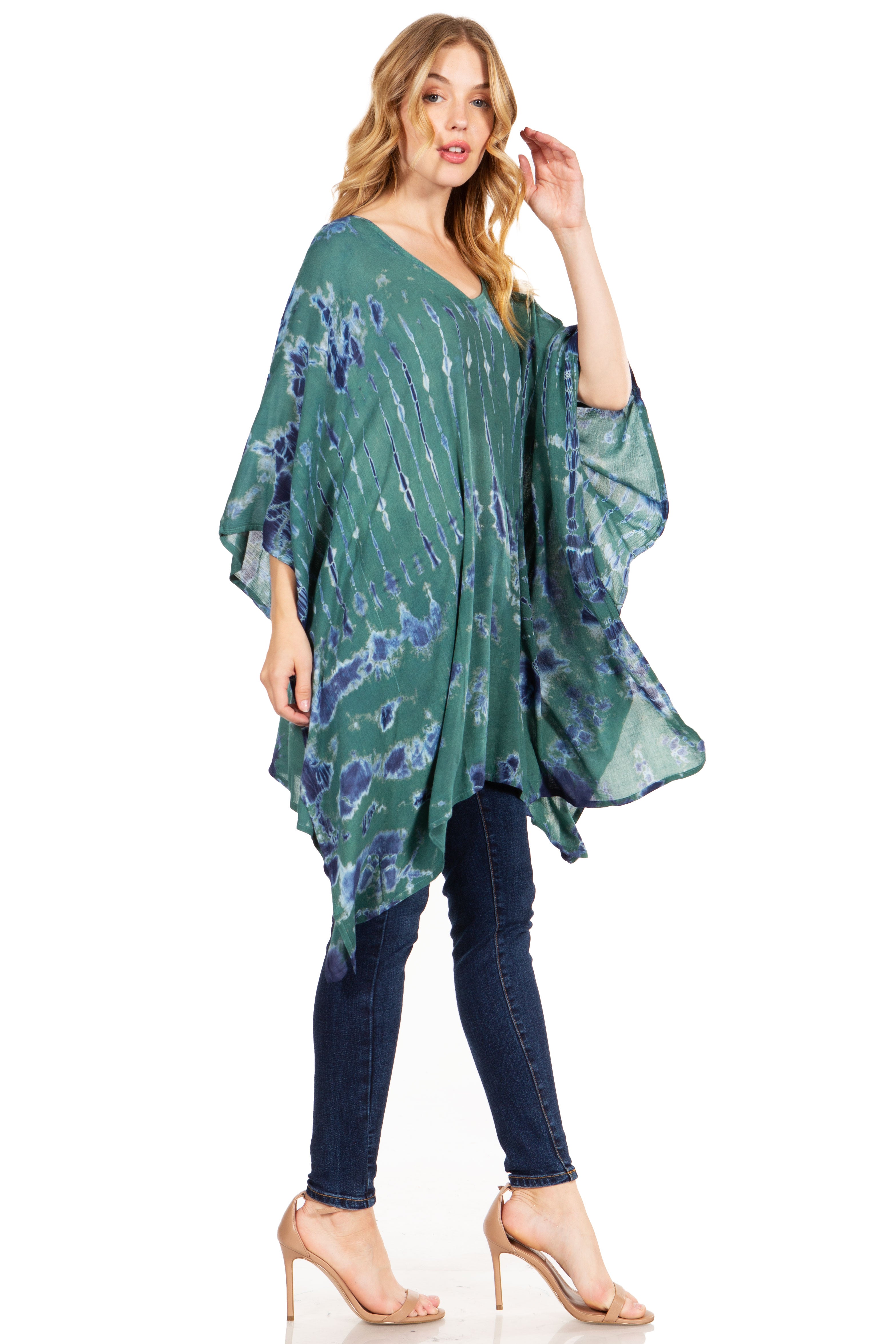 Sakkas Adalwin Desert Sun Lightweight Circle Ponch Tunic Top Blouse W / Embroidery