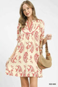 Mix Paisley Scallop Trim Dress