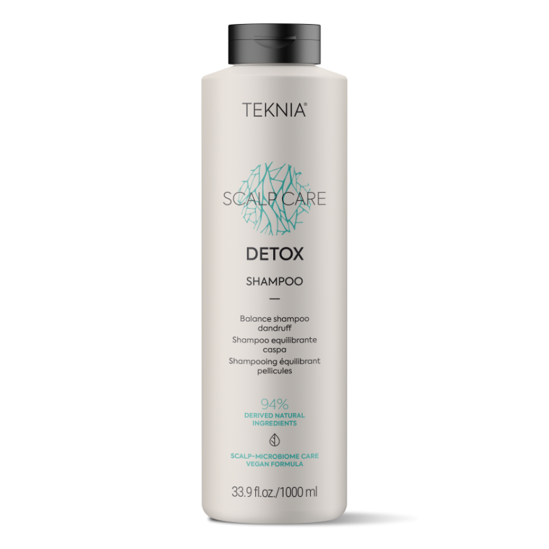 Shampoo bottle, white with black cap; TEKNIA Detox, 1000 ml