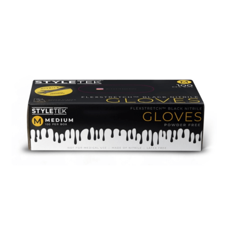 Medium black nitrile glove box, 100 count, FlexStretch by Styletek