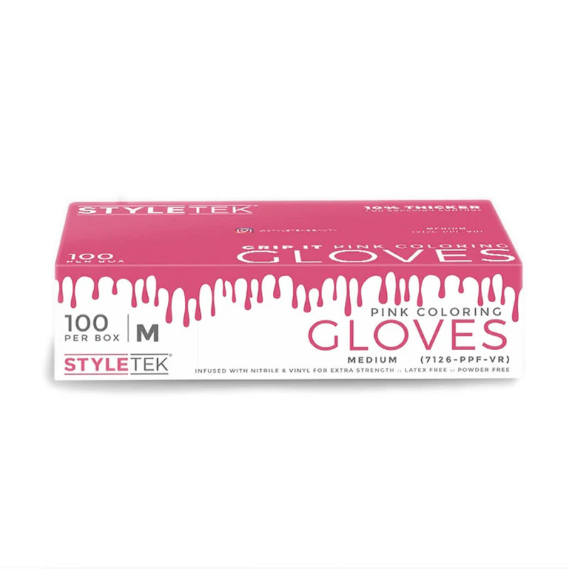 Pink powder-free disposable gloves box, size Medium, 100 gloves per box