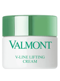 Lifting cream jar with green cap and Valmont label, white container