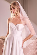 Off-white fingertip bridal veil with pearl beaded drop details