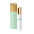 Eye cream bottle with gold cap beside hydration box, Valmont branding