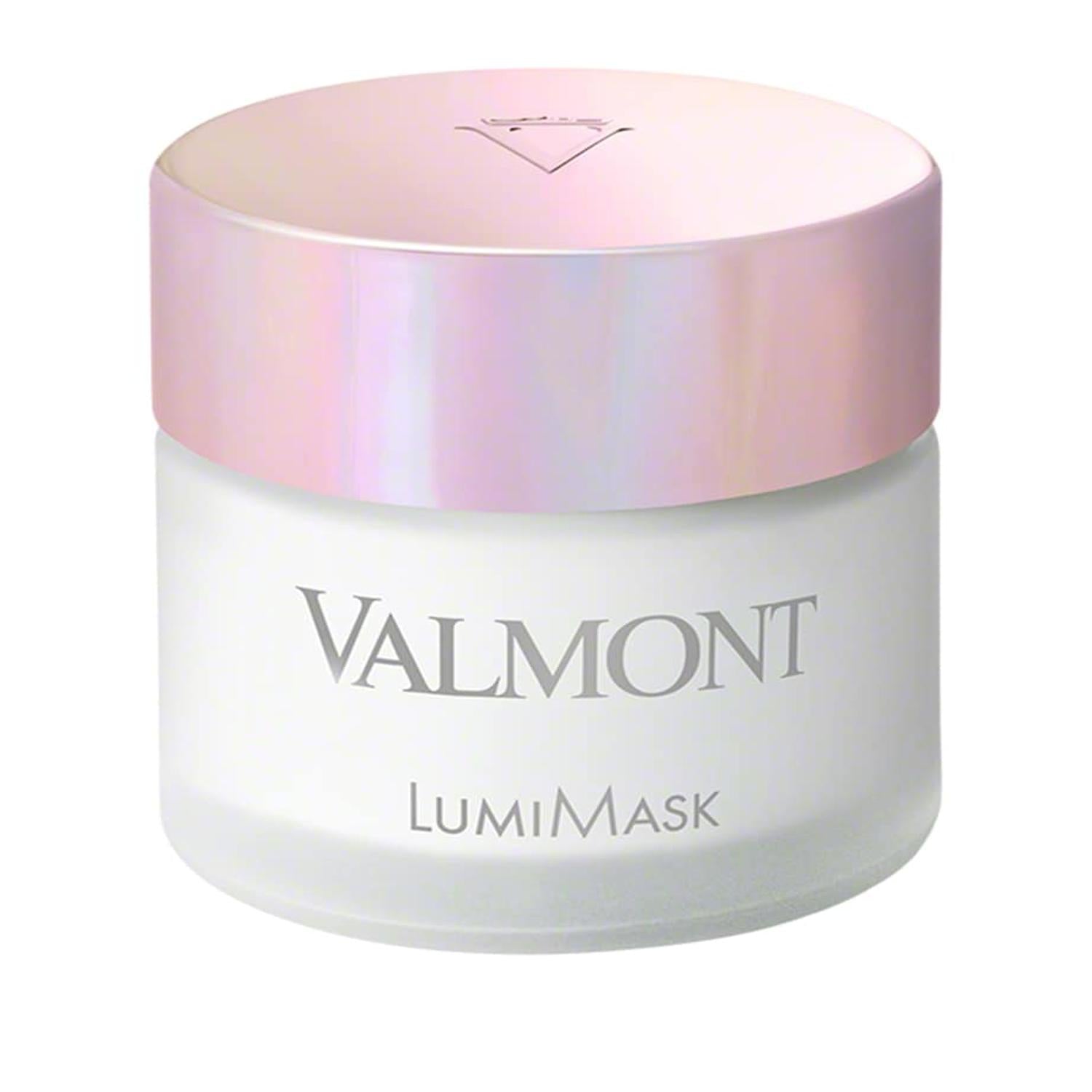 Valmont LumiMask cream mask jar, pink iridescent lid, white jar, 50 mL