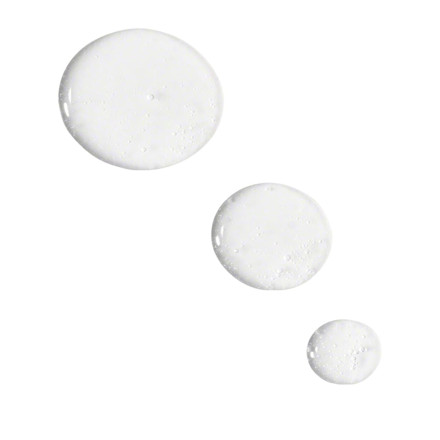 Luminous serum gel drops, glossy white spheres in three sizes