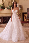 Off-white tulle ball gown with sweetheart corset bodice and embroidered sequin detail