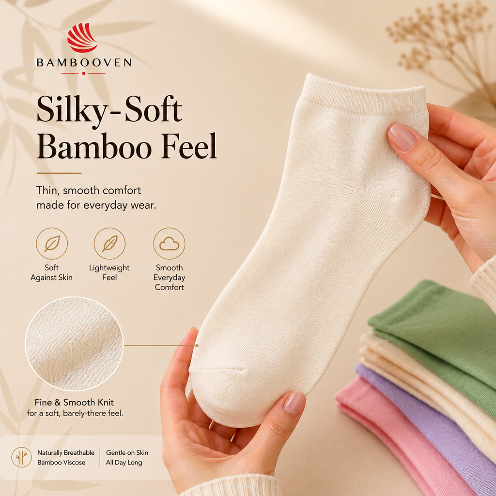 Women’s bamboo ankle socks, low-cut, white, fine smooth knit