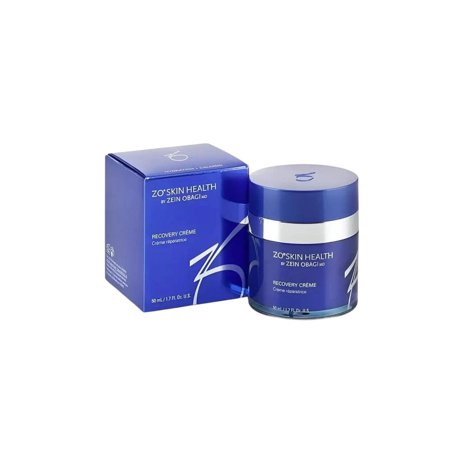 ZO Skin Health Recovery Creme jar with blue lid and matching box, 50 mL