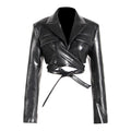Full Open Cross Lace-up Waist-controlled Chest-flattering Long Sleeve PU Leather Short Coat