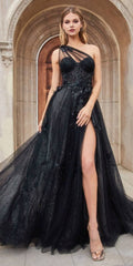 A-line ball gown with sweetheart bodice, corset-style seams, and sheer tulle skirt